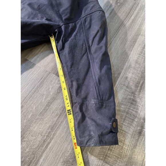 VTG Comint Brown Navy Blue Leather Coat Two Tone size L Color Block 80s hiking - Picture 9 of 14